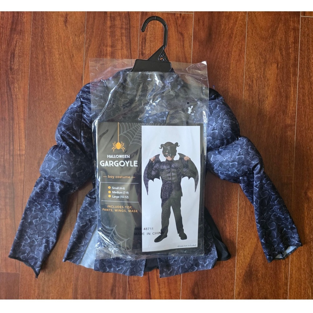 Halloween Gargoyle Boy Costume Muscle Chest Mask Wings Pants Set Small 4-6